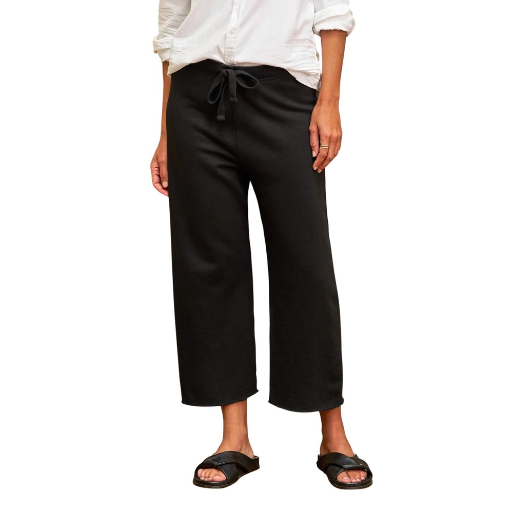 Frank & Eileen Catherine Black Terry Fleece Cotton Wide Leg Cropped Sweatpants L